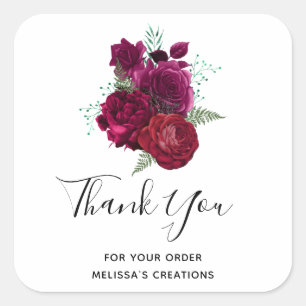 Elegant Magenta Roos Floral Bouquet Dank je Vierkante Sticker