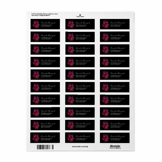 Elegant Magenta Roos Floral Bouquet Etiket (Full Sheet)