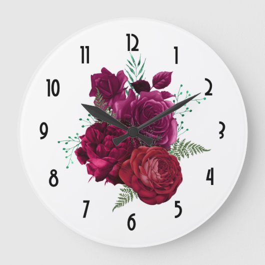 Elegant Magenta Roos Floral Bouquet Grote Klok (Voorkant)