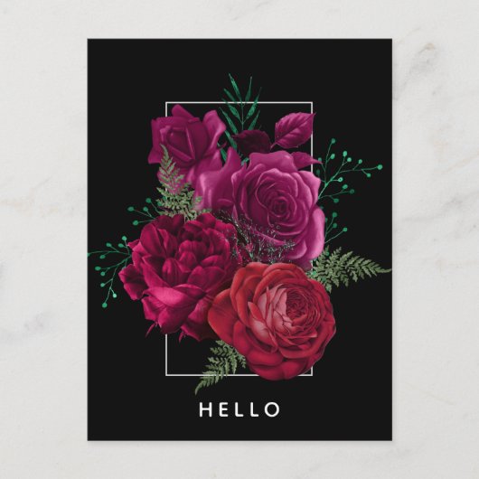 Elegant Magenta Roos Floral Bouquet Hallo Briefkaart (Voorkant)