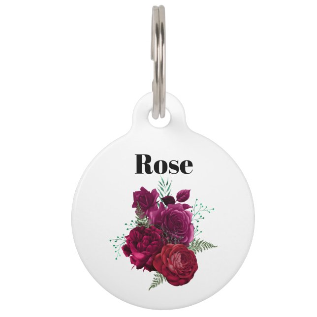 Elegant Magenta Roos Floral Bouquet Huisdierpenning (Voorkant)