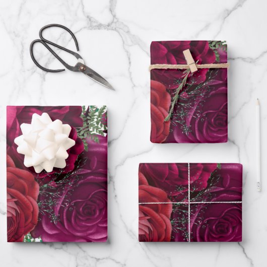 Elegant Magenta Roos Floral Bouquet Inpakpapier Vel (Voorkant)