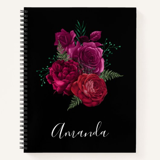Elegant Magenta Roos Floral Bouquet Notitieboek (Voorkant)