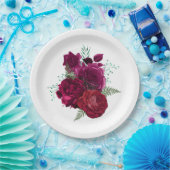 Elegant Magenta Roos Floral Bouquet Papieren Bordje (Feest)