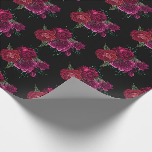 Elegant Magenta Roos Floral Bouquet Pattern Cadeaupapier (Hoek)