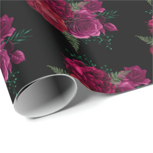 Elegant Magenta Roos Floral Bouquet Pattern Cadeaupapier