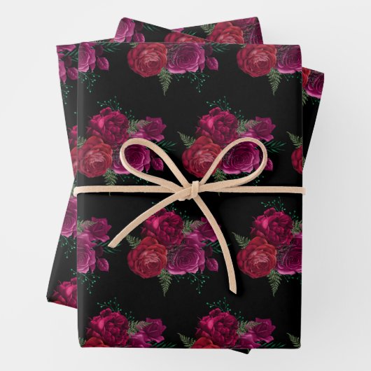 Elegant Magenta Roos Floral Bouquet Pattern Inpakpapier Vel (In situ)
