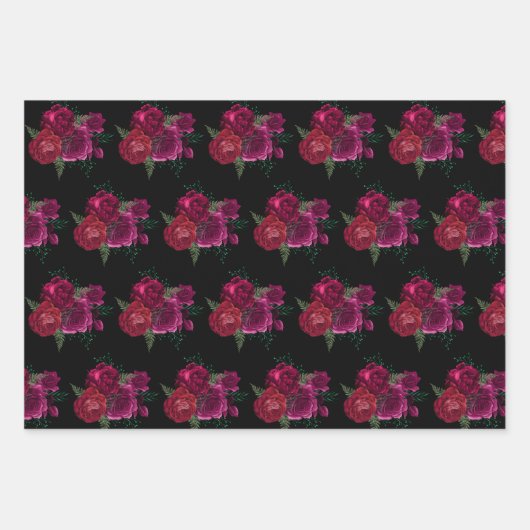 Elegant Magenta Roos Floral Bouquet Pattern Inpakpapier Vel (Voorkant)