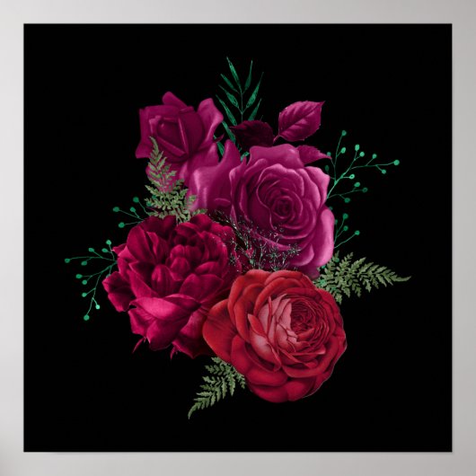 Elegant Magenta Roos Floral Bouquet Poster (Voorkant)