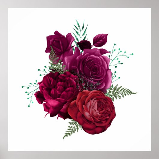 Elegant Magenta Roos Floral Bouquet Poster (Voorkant)