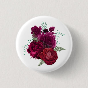Elegant Magenta Roos Floral Bouquet Ronde Button 3,2 Cm