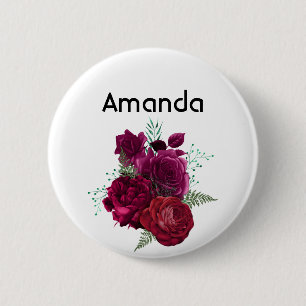 Elegant Magenta Roos Floral Bouquet Ronde Button 5,7 Cm