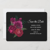 Elegant Magenta Roos Floral Bouquet Save The Date (Voorkant)