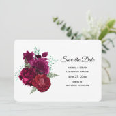 Elegant Magenta Roos Floral Bouquet Save The Date (Staand voorkant)