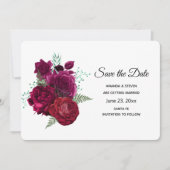 Elegant Magenta Roos Floral Bouquet Save The Date (Voorkant)