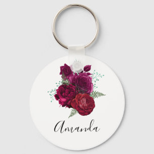 Elegant Magenta Roos Floral Bouquet Sleutelhanger