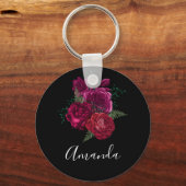 Elegant Magenta Roos Floral Bouquet Sleutelhanger (Voorkant)