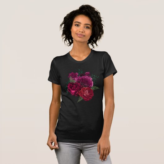 Elegant Magenta Roos Floral Bouquet T-shirt (Voorkant volledig)