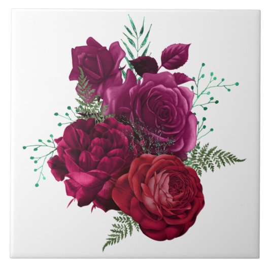 Elegant Magenta Roos Floral Bouquet Tegeltje (Voorkant)