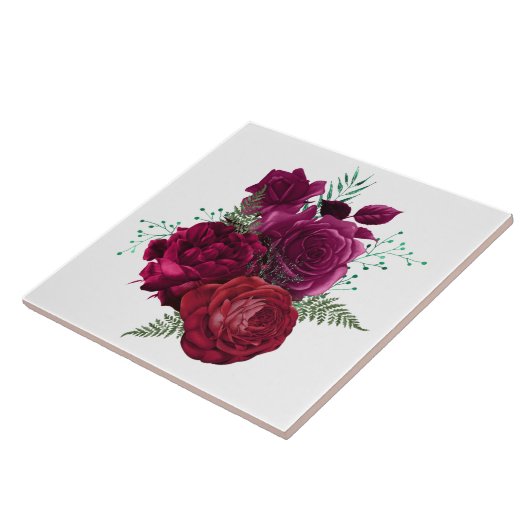 Elegant Magenta Roos Floral Bouquet Tegeltje (Zijkant)