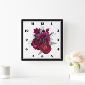 Elegant Magenta Roos Floral Bouquet Vierkante Klok (Huis)