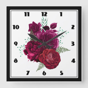 Elegant Magenta Roos Floral Bouquet Vierkante Klok