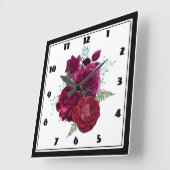 Elegant Magenta Roos Floral Bouquet Vierkante Klok (Hoek)