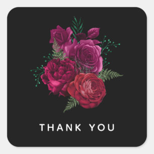 Elegant Magenta Roos Floral Bouquet Vierkante Sticker