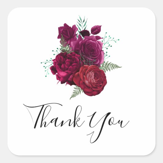 Elegant Magenta Roos Floral Bouquet Vierkante Sticker (Voorkant)