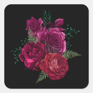 Elegant Magenta Roos Floral Bouquet Vierkante Sticker