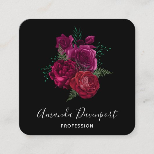 Elegant Magenta Roos Floral Bouquet Vierkante Visitekaartje (Voorkant)