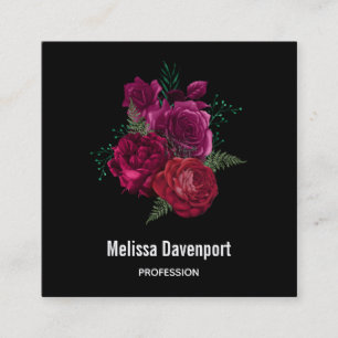Elegant Magenta Roos Floral Bouquet Vierkante Visitekaartje