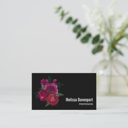 Elegant Magenta Roos Floral Bouquet Visitekaartje (Staand voorkant)