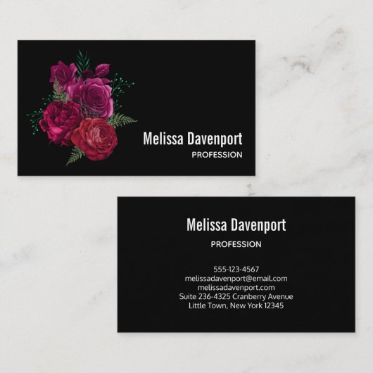 Elegant Magenta Roos Floral Bouquet Visitekaartje (Voorkant / Achterkant)