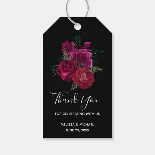 Elegant Magenta Roos Floral Bouquet Wedding Cadeaulabel (Voorkant)