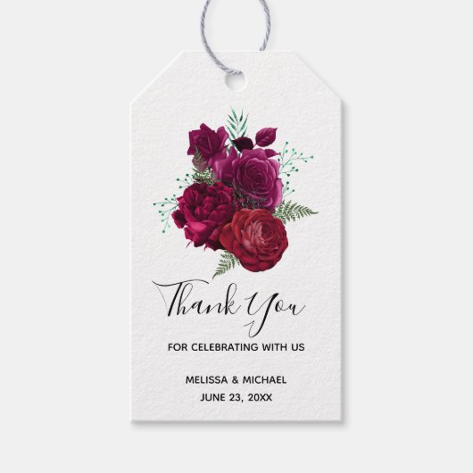 Elegant Magenta Roos Floral Bouquet Wedding Cadeaulabel (Voorkant)