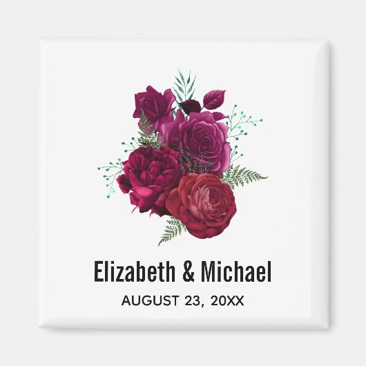Elegant Magenta Roos Floral Bouquet Wedding Magneet (Voorkant)