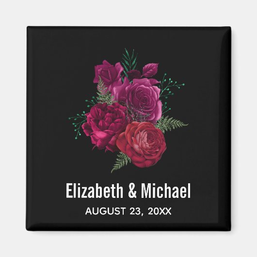 Elegant Magenta Roos Floral Bouquet Wedding Magneet (Voorkant)