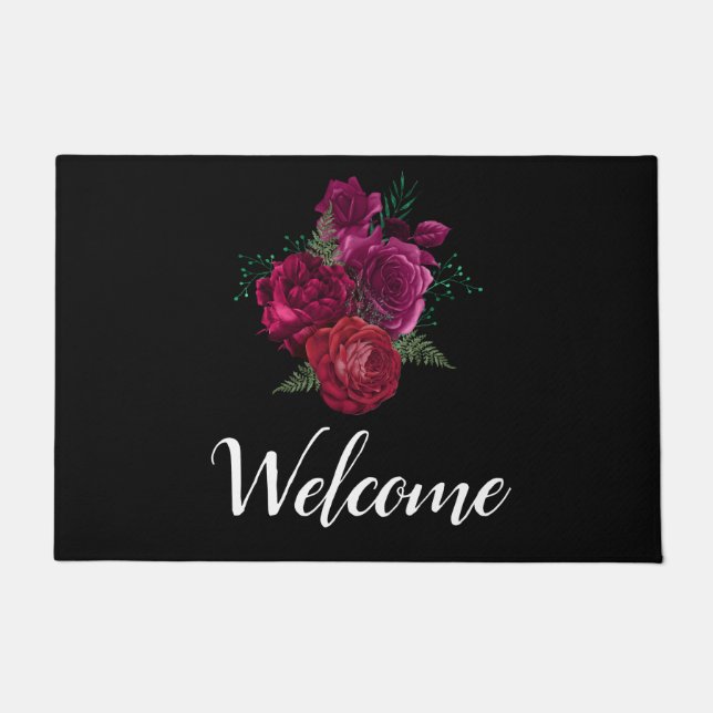 Elegant Magenta Roos Floral Bouquet Welkom Deurmat (Voorkant)