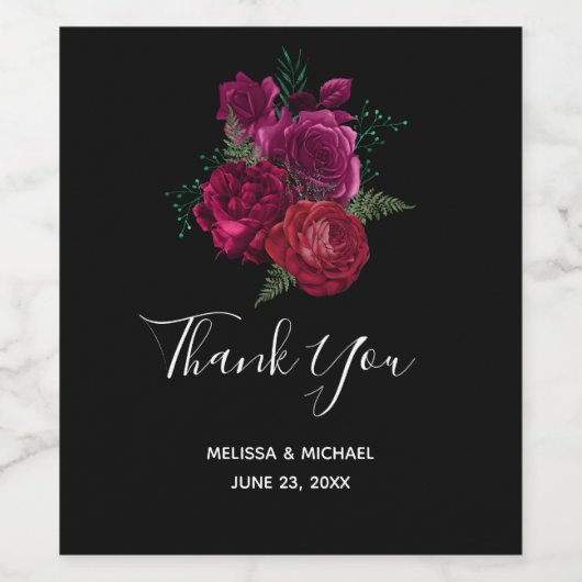 Elegant Magenta Roos Floral Bouquet Wijn Etiket (Enkel label)