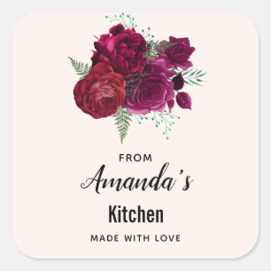 Elegant Magenta Roos Floral Kitchen Vierkante Sticker