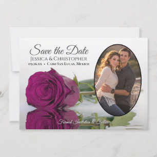 Elegant Magenta Roos met Ovaal Fotobruiloft Save The Date