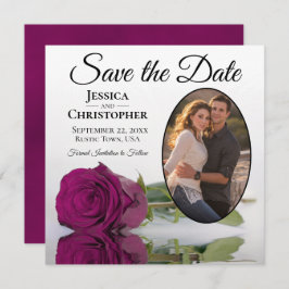Elegant Magenta Roos op Witte Ovaal Fotobruiloft Save The Date