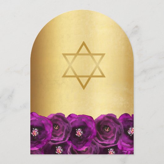Elegant Magenta Rose Floral Gold Bat Mitzvah Kaart (Achterkant)