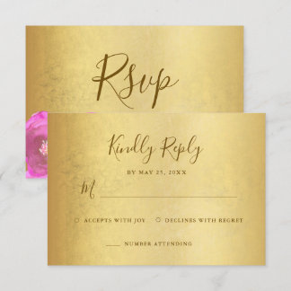 Elegant  Magenta Rose Floral Gold Bat Mitzvah RSVP Kaartje