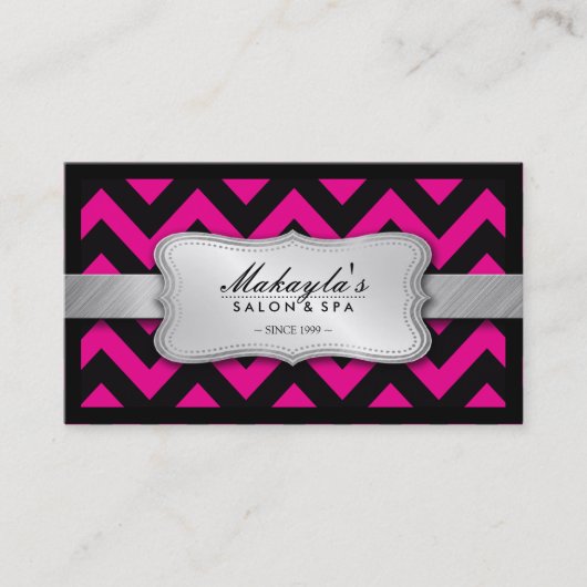 Elegant Magenta roze en Black Chevron Pattern Visitekaartje (Voorkant)