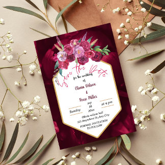 elegant magenta roze floral save the date kaart