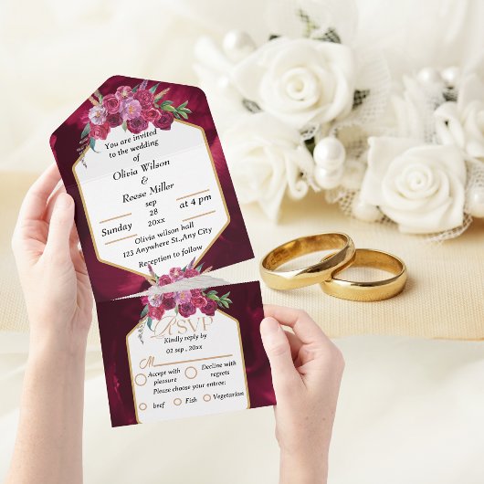 elegant magenta roze floral Wedden All in One All In One Uitnodiging