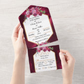 elegant magenta roze floral Wedden All in One Uitnodiging (Afscheurbaar)