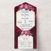 elegant magenta roze floral Wedden All in One Uitnodiging (Binnen)